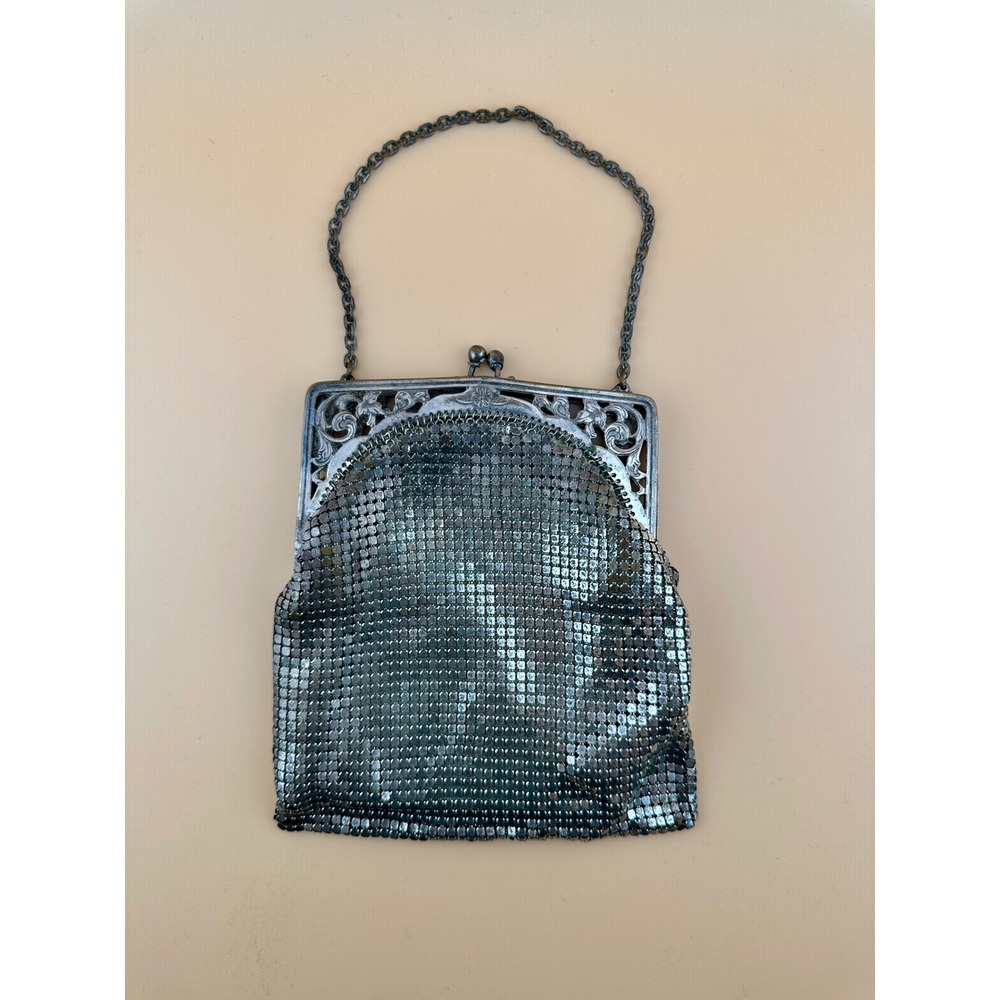 Whiting & Davis Vintage Art‎ Deco Silver Mesh Evening Bag Filigree Frame USA